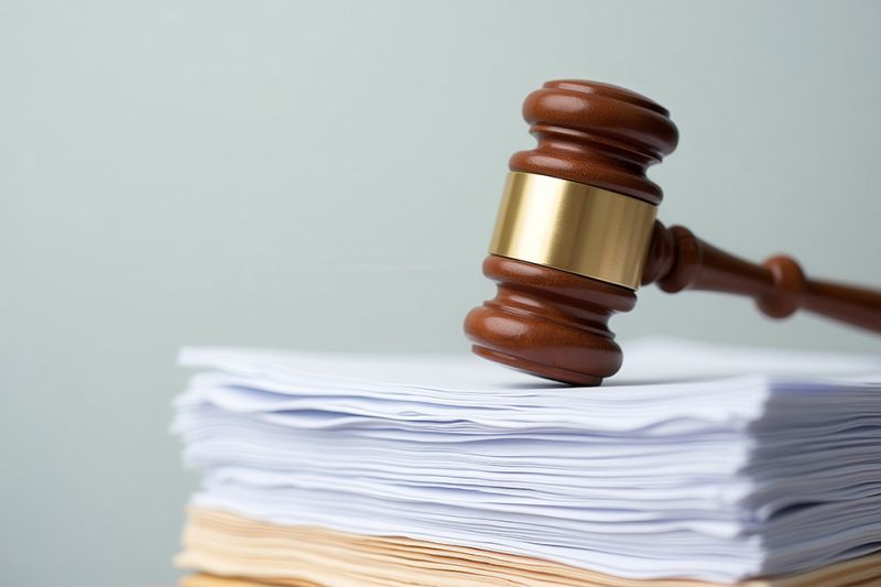 Foto: Richterhammer liegt auf Stapel Dokumente